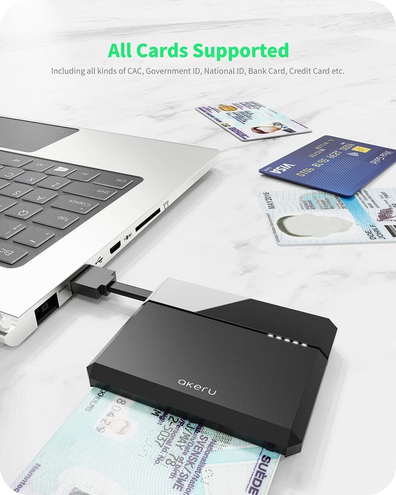 AKERU Portable CAC Card Reader DOD Military Smart Card Reader, Universal Compatibility, for Mac/Windows with LED Indicator, Compact PIV & ID Chip Card Reader, Cable Management [EAO-10] - Image 2
